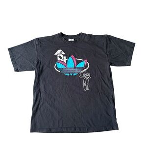 Adidas Black Tee with Blue and Pink Graphic